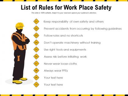 List of rules for work place safety