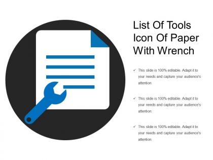 List of tools icon of paper with wrench