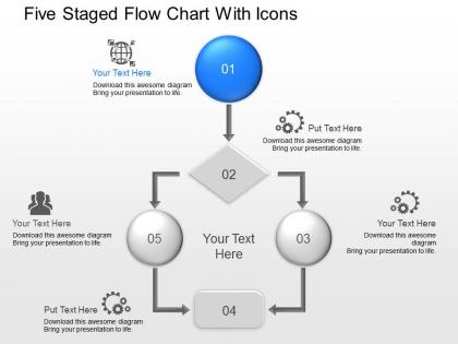 Lk five staged flow chart with icons powerpoint template