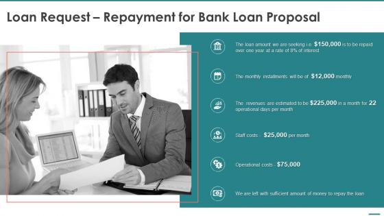 Loan request repayment for bank loan proposal ppt slides background
