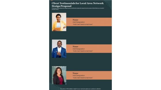 Local Area Network Design Proposal For Client Testimonials One Pager Sample Example Document