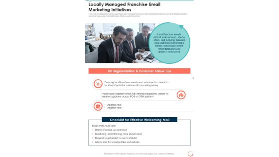 Locally Managed Franchise Email Marketing Initiatives One Pager Sample Example Document