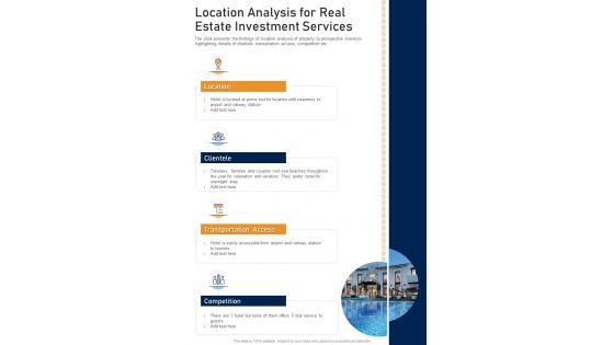 Location Analysis For Real Estate Investment Services One Pager Sample Example Document