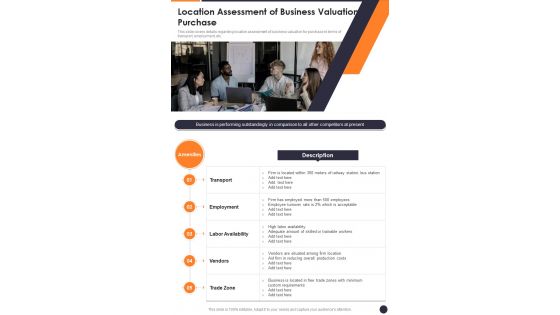 Location Assessment Of Business Valuation Firm Procuring One Pager Sample Example Document