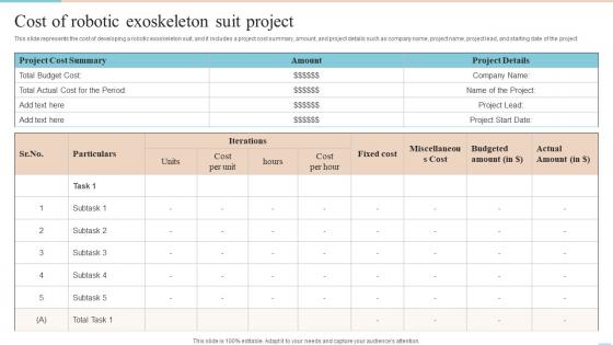 Locomotion Cost Of Robotic Exoskeleton Suit Project Ppt Slides Styles