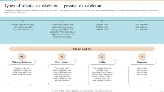 Locomotion Types Of Robotic Exoskeleton Passive Exoskeleton Ppt Slides Show