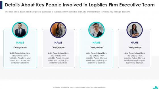 Logistics company pitch deck details about key people involved in logistics firm executive team