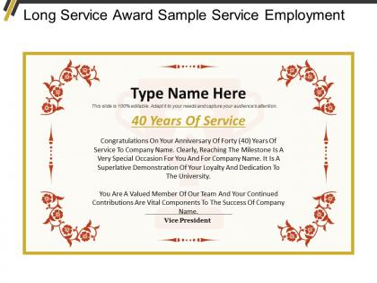 Long service award sample service employment