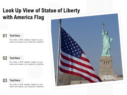 Look up view of statue of liberty with america flag