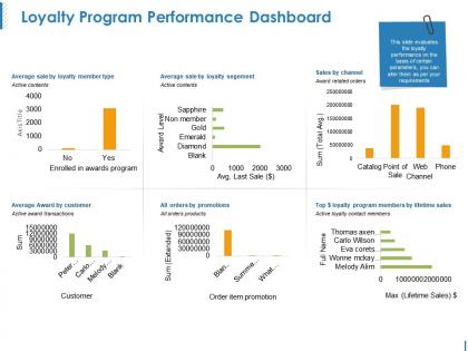 Loyalty program performance dashboard ppt icon