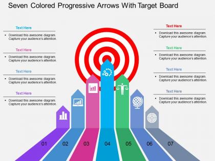 Lp seven colored progressive arrows with target board flat powerpoint design