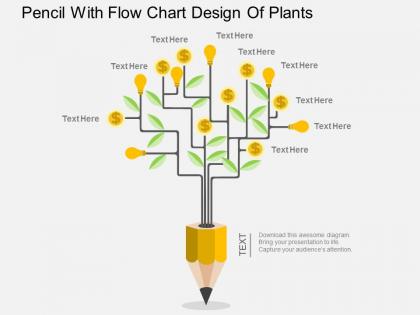 Lq pencil with flow chart design of plants flat powerpoint design
