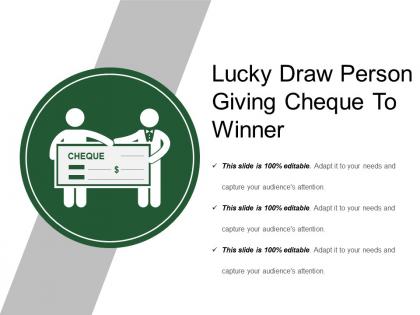 Lucky draw person giving cheque to winner