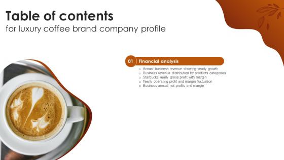 Luxury Coffee Brand Company Profile Table Of Contents CP SS V