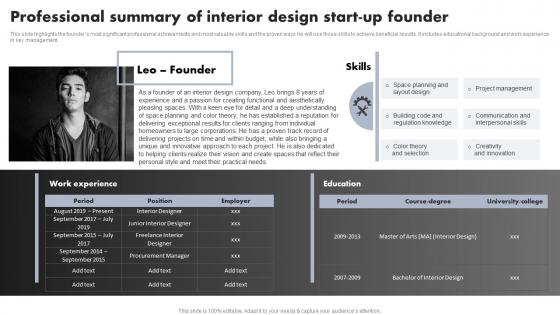 Luxury Interior Design Professional Summary Of Interior Design Start Up Founder BP SS