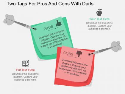 Lv two tags for pros and cons with darts flat powerpoint design