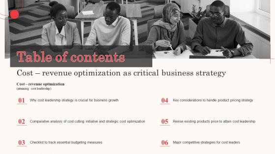 M22 Table Of Contents Cost Revenue Optimization As Critical Business Strategy