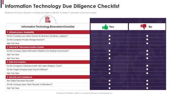 M and a due diligence information technology due diligence checklist