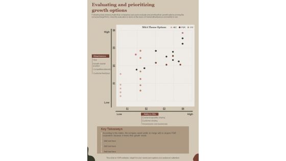 M And A Playbook Evaluating And Prioritizing Growth Options One Pager Sample Example Document