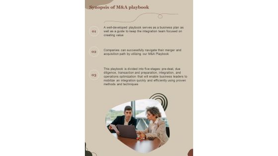 M And A Playbook Synopsis Of M And A Playbook One Pager Sample Example Document