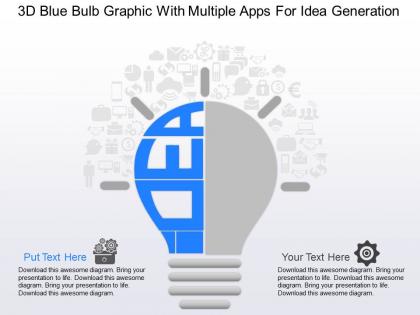 Ma 3d blue bulb graphic with multiple apps for idea generation powerpoint temptate
