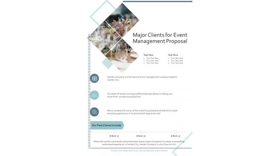 Major Clients For Event Management Proposal One Pager Sample Example Document