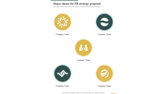 Major Clients For Pr Strategy Proposal One Pager Sample Example Document