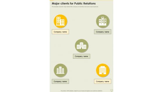 Major Clients For Public Relations One Pager Sample Example Document