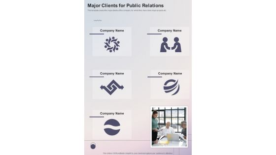 Major Clients For Public Relations Pr Proposal One Pager Sample Example Document