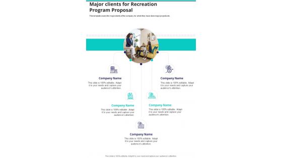 Major Clients For Recreation Program Proposal One Pager Sample Example Document