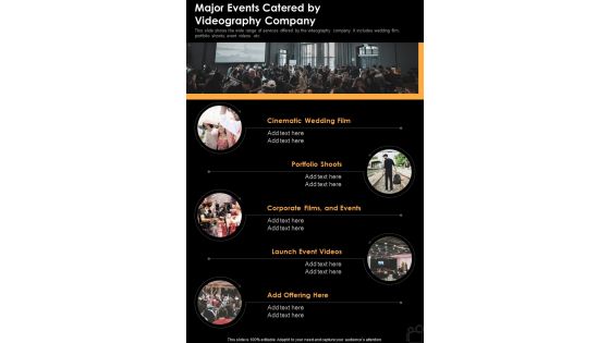 Major Events Catered By Videography Company One Pager Sample Example Document