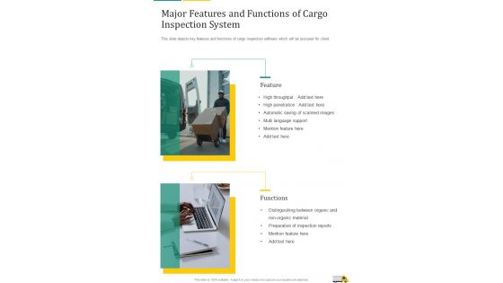 Major Features And Functions Of Cargo Inspection System One Pager Sample Example Document