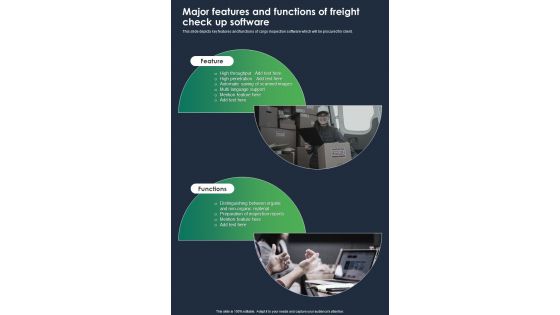 Major Features And Functions Of Freight Check Up Software One Pager Sample Example Document