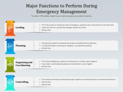 Major functions to perform during emergency management