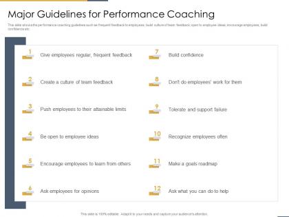 Major guidelines for performance coaching performance coaching to improve