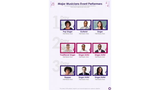 Major Musicians Event Performers One Pager Sample Example Document
