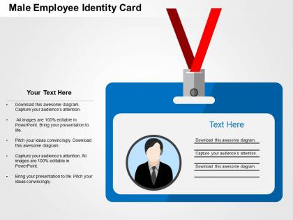 Male employee identity card flat powerpoint design
