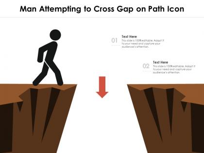 Man attempting to cross gap on path icon