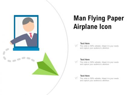 Man flying paper airplane icon