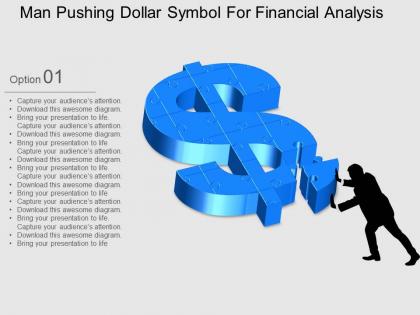 Man pushing dollar symbol for financial analysis flat powerpoint design