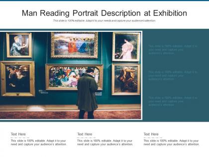 Man reading portrait description at exhibition