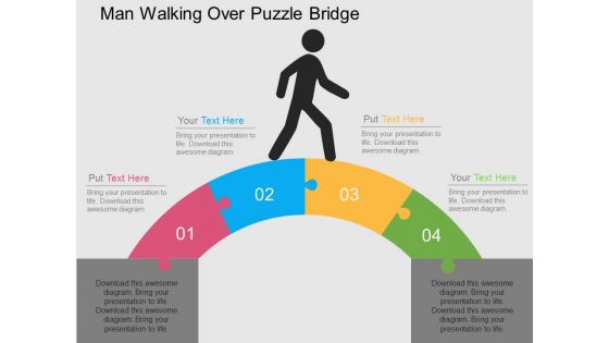 Man walking over puzzle bridge flat powerpoint design