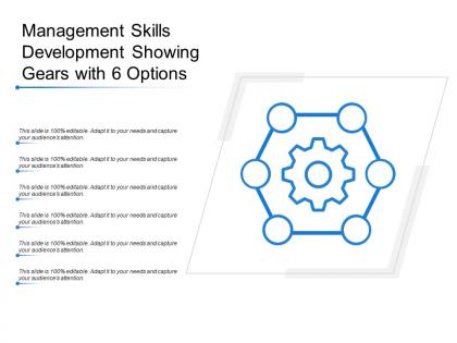 Management skills development showing gears with 6 options