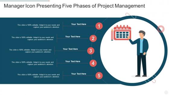 Manager icon presenting five phases of project management