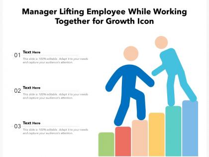 Manager lifting employee while working together for growth icon