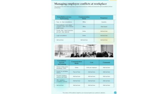 Managing Employee Conflicts Training Playbook Template One Pager Sample Example Document