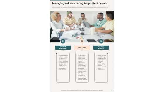 Managing Suitable Timing For Product Launch One Pager Sample Example Document