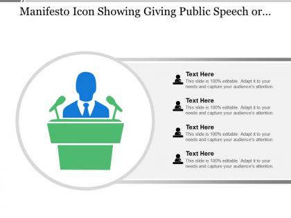 Manifesto icon showing giving public speech or giving declaration of statement
