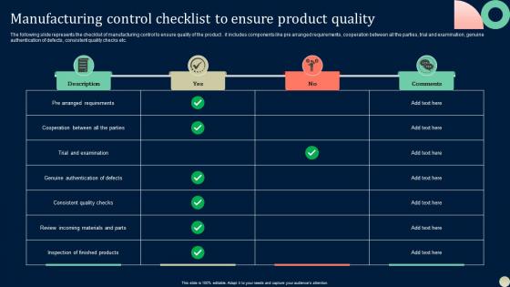 Manufacturing Control Checklist To Ensure Product Quality