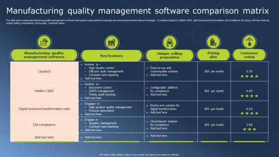 Manufacturing Quality Management Software Comparison Matrix